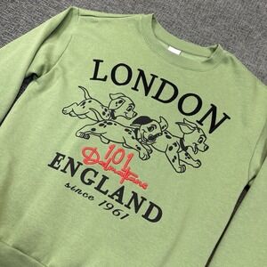 Disney Women's Green 101 Dalmations London Crewneck L/S Sweatshirt Size Large